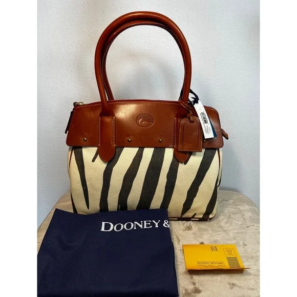 Dooney & Bourke Natural Leather Canvas XLG Wilson Travel Zebra Tote HandbagNWT - Picture 1 of 15